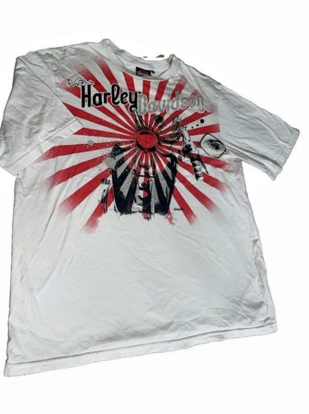 Harley-Davidson Men's T-Shirt White Graphic Tee Sunburst Logo Size G (Lg) Rare